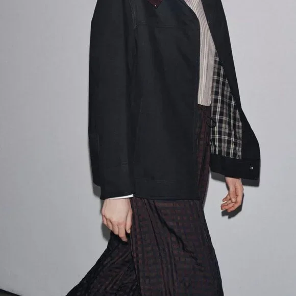 ZARA ZW Collection Contrast Collar Jacket – Black/Brown | EU Chic | New (No Tags - Picture 3 of 7